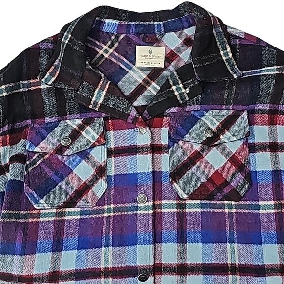 NWT Womens Sz M Shacket Blue and Red Plaid Pockets Wool Blend Jade and Ivory - Picture 4 of 13